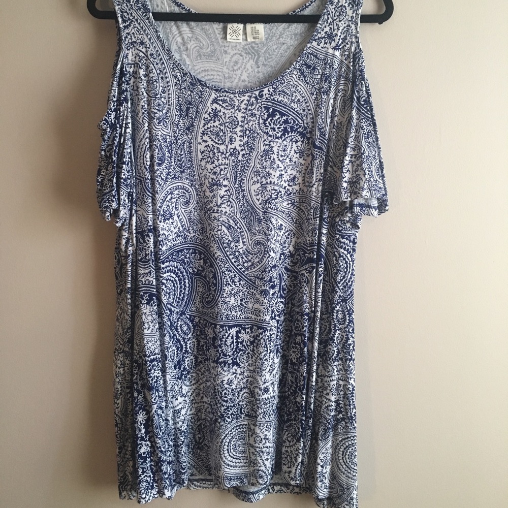 Blue and White Paisley Top